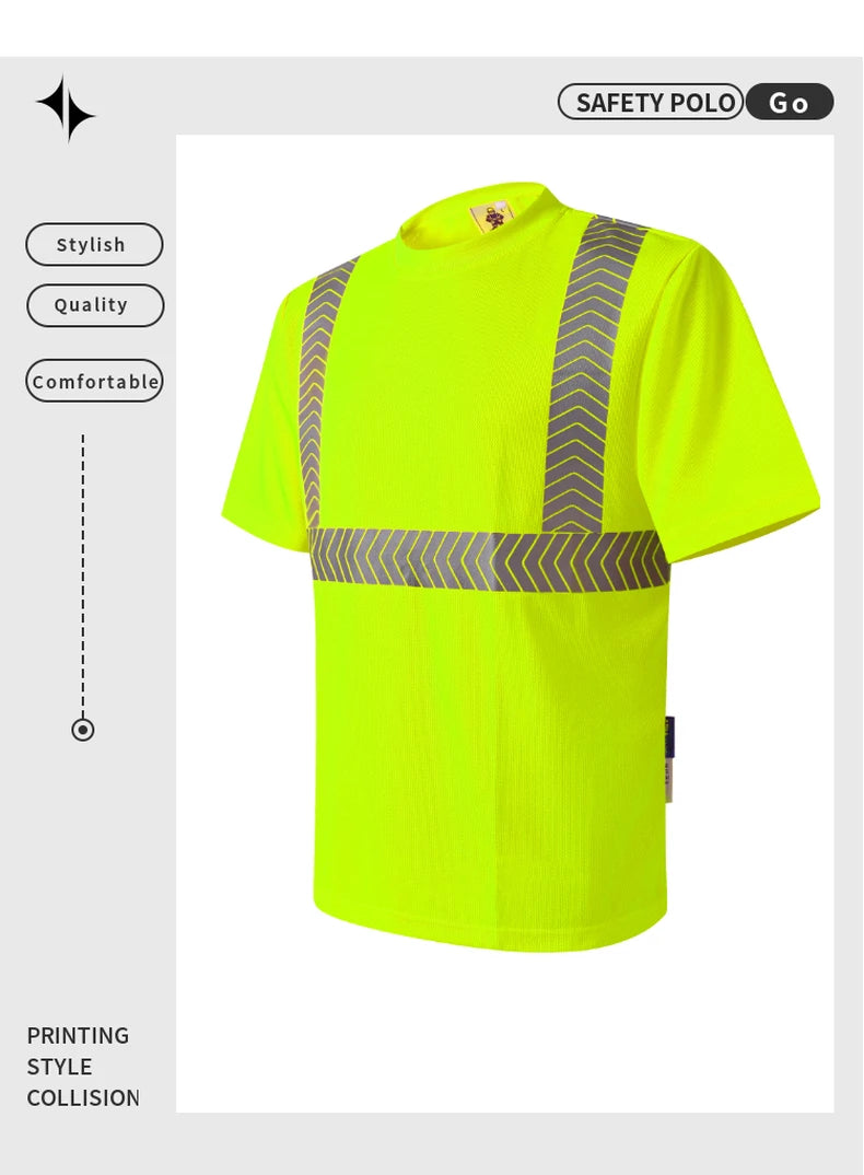 S-4XL Summer Reflective T-shirt Safety Work Short Sleeves Shirts High  Visibility Shirts Ideal for Construction Mining Airport