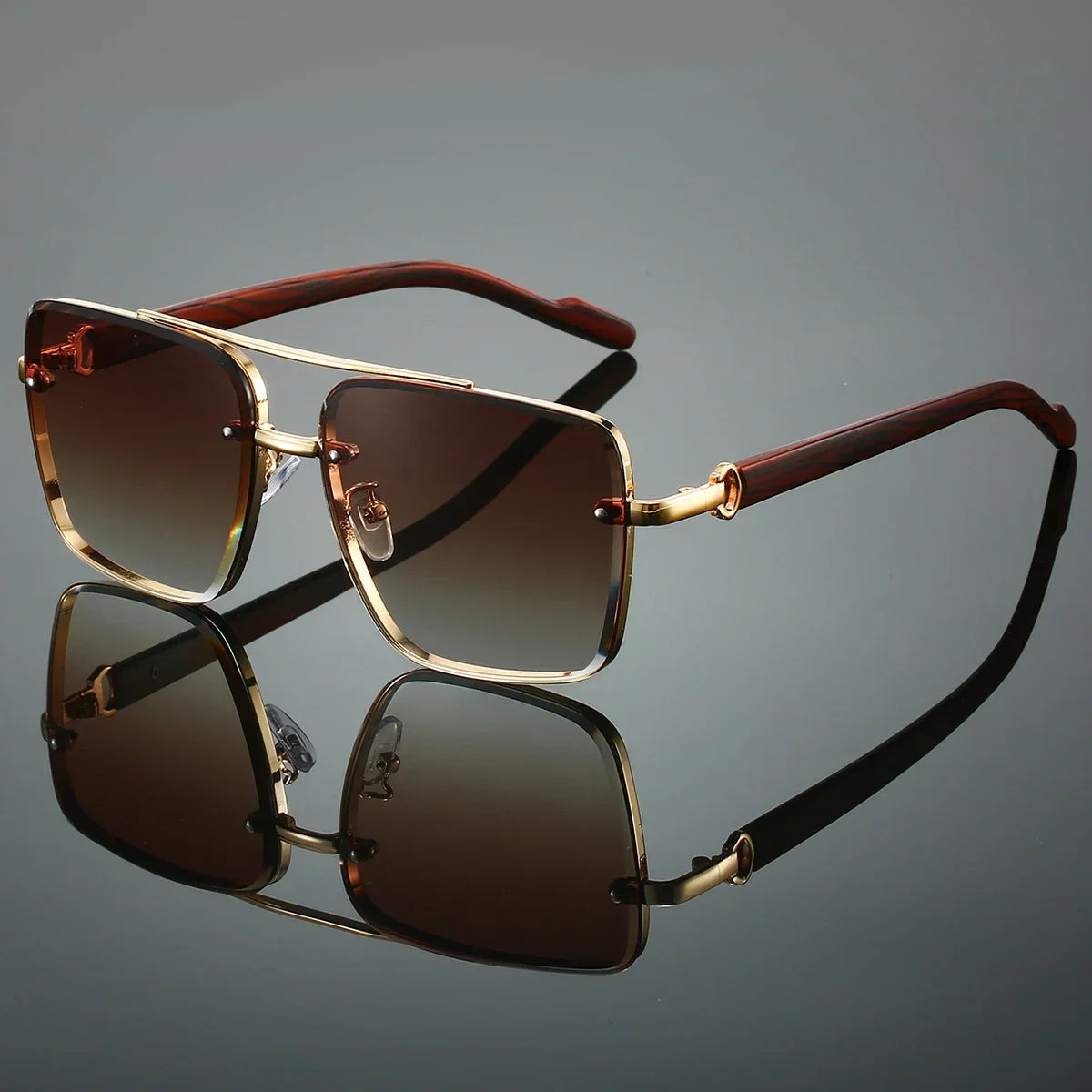 KAMMPT Fashion Retro Square Metal Shades Women's Original Brand Design Driving Sunglasses New Double Bridge Pilot Sun Glasses