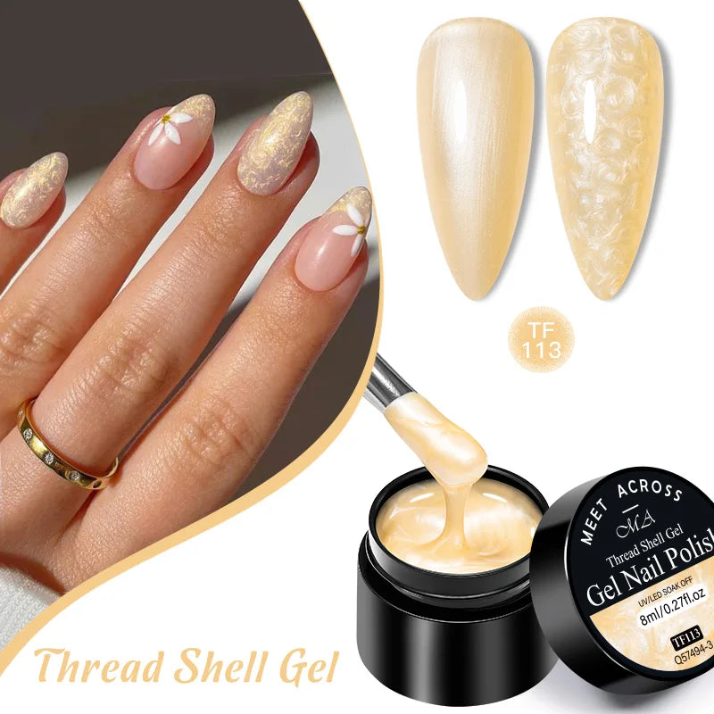 MEET ACROSS 8ml Pearl Shell Thread Gel Nail Polish 3D Semi Permanent Soak Off UV Gel Nail Art Varnish For Nails Manicure DIY
