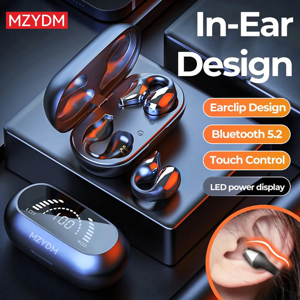 Wireless Bluetooth 5.2 Earphones Bone Conduction Earphones Sports Noise Reduction Ear Clip HiFI Stereo Earphones Digital Display