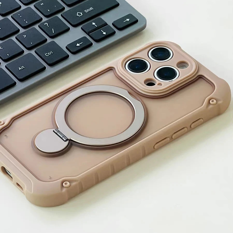 for Magsafe 360° Rotation Metal Stand Phone Case for iPhone 17 12 13 14 15 16 Pro Max 17Pro Airbag Shockproof Matte Pc Cover