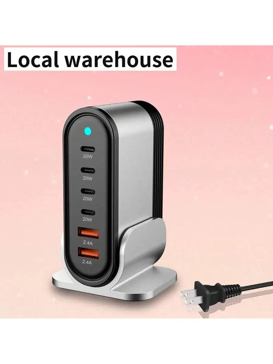 6-Port GaN Fast Charger With 4 USB-C And 2 USB-A Ports For Multiple Devices