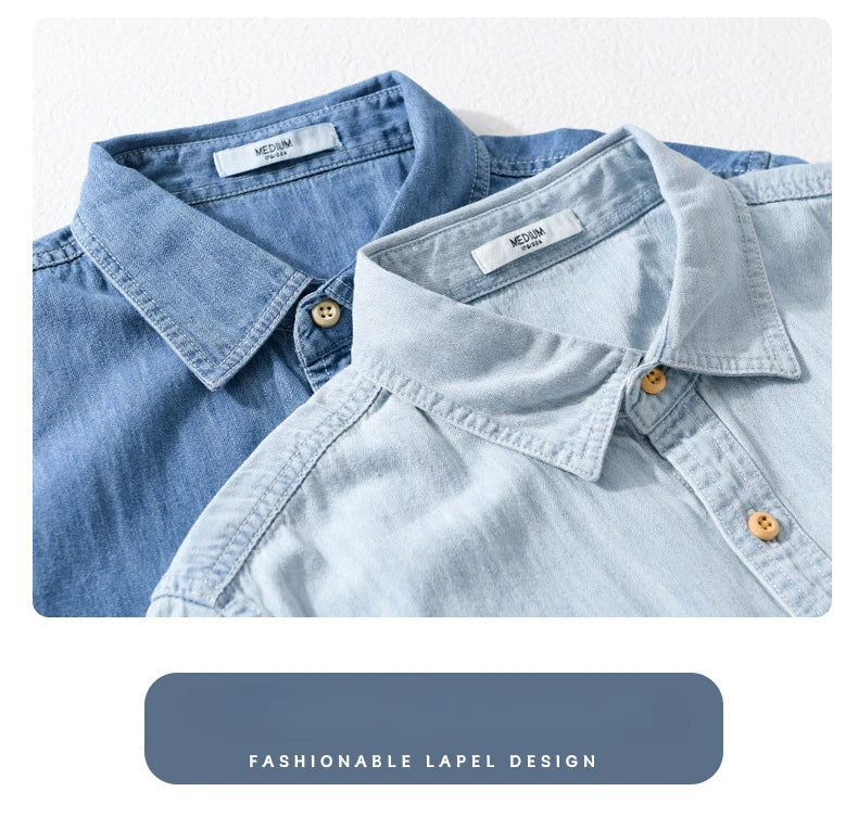 Summer New Casual Denim Short Sleeve Shirts Men Clothing Pure Cotton Slim and Thin Soft Streetwear FY9358