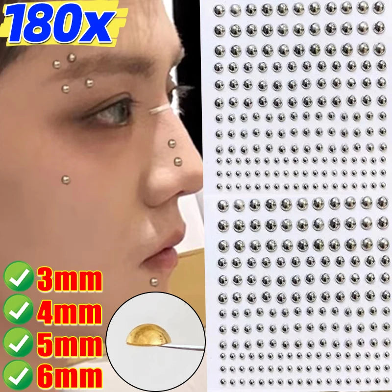 180pcs Metal Fake Nose Ring Stickers Non Piercied Lip Nails Ear Stud for Women Men Pack Fake Eyebrow Lip Piercing Body Jewelry