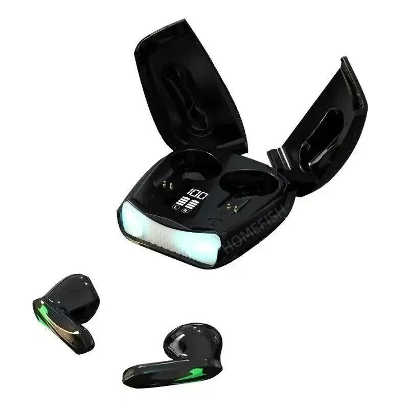 HOMEFISH  Wireless Earbuds BT 5.2 Low Latency, Waterproof with Cool LED Lights, 5H Playtime for E-Sports & Music