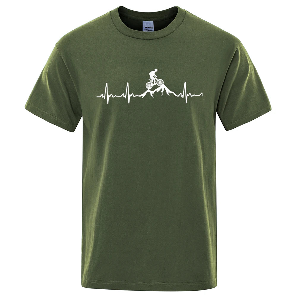 Mountain Bike Heartbeat Funny Mtb Dirt Bike Men Tshirt Hip Hop Casual Tops Summer Street T Shirt Oversized Cotton Short Sleeve