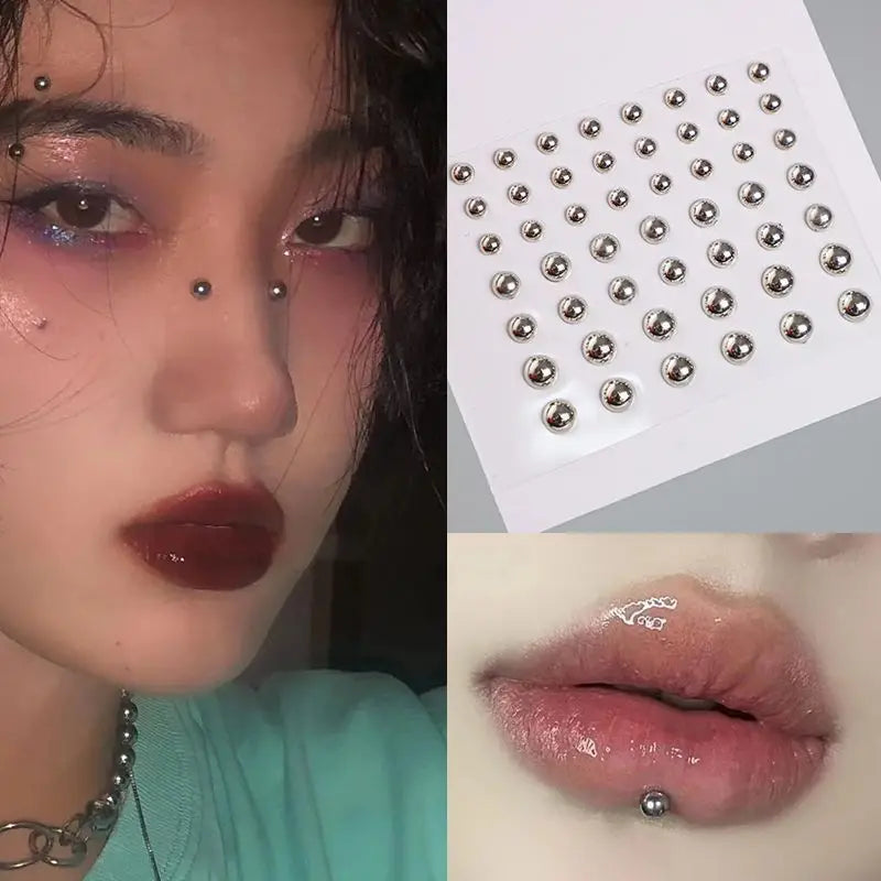 165PCS Non Piercing Lip Nails Sticker Selfadhesive Waterproof Reusable Fake Lip Nail Eyebrow Nose Ring Body Belly Button Jewelry