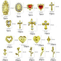 72pcs Gold Nail Charms Set with Gold Cross, Hearts, Rose, and Virgin Mary - Y2K 3D Chrome Nail Decorations
