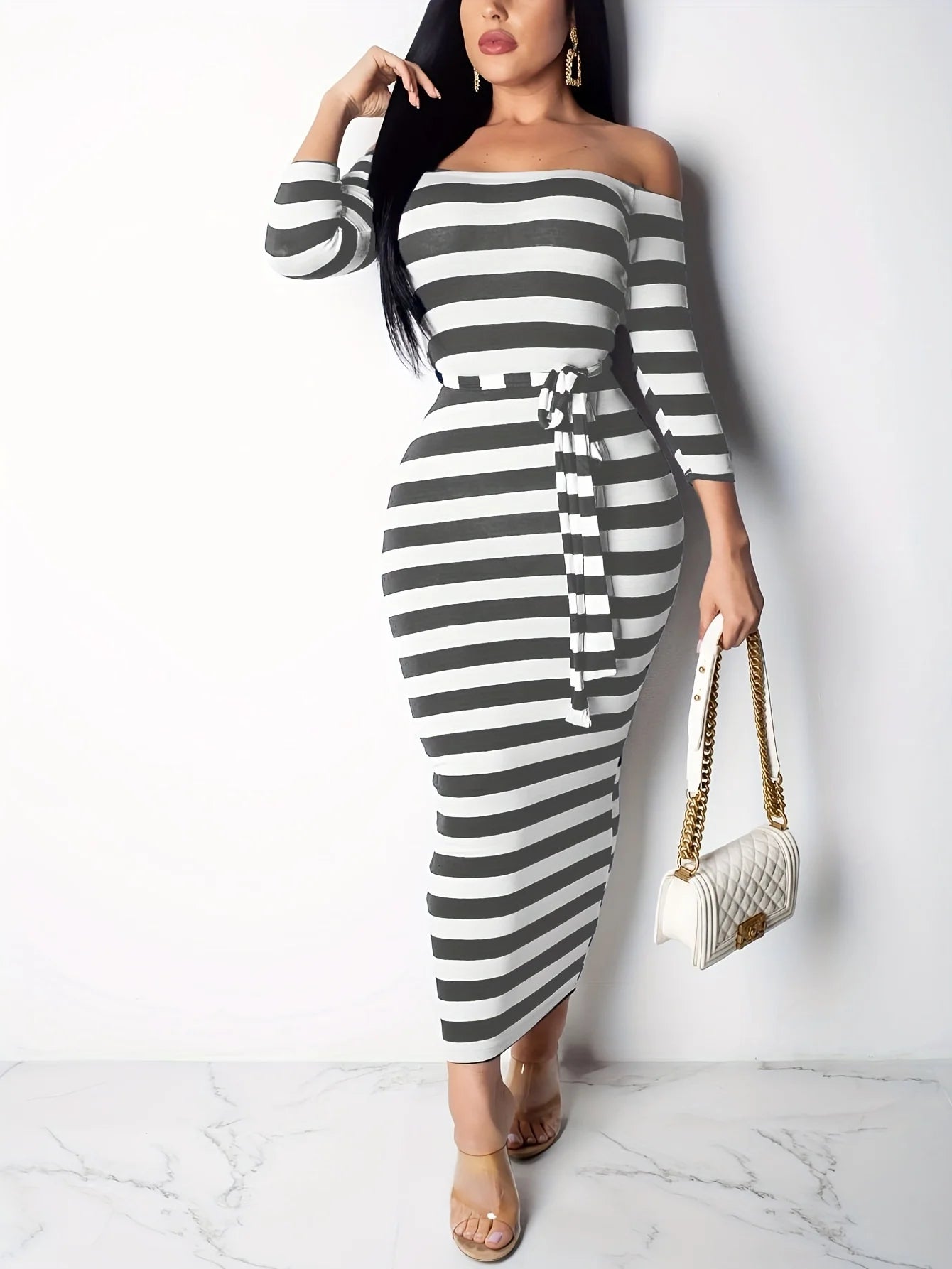 Women's Striped Bodycon Midi Dress – Summer Casual Style