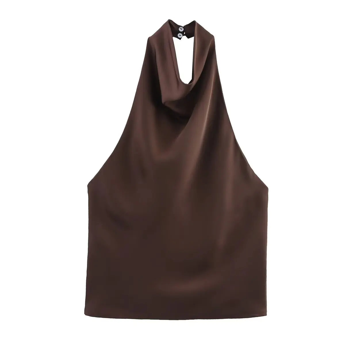 Zevity 2025 Women Chic Solid Color Sleeveless Soft Touch Halter Camis Tank Lady Backless Summer Beach Shirt Blouse Tops LS9365