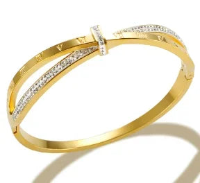Stainless Steel Crystal Bracelet Bangle – Elegant 3-Stone Fashion Jewelry