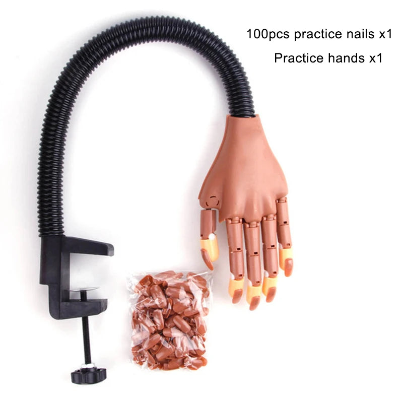 Nail Art Practice Hand Manicure Practice Finger Acrylic Nail Tips with 100pcs Fake Nails Nail Training Equipment Tools