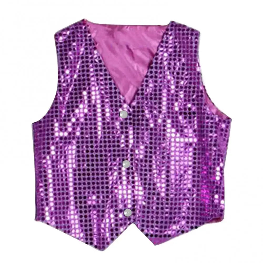 Children Shining Sequins Vest Boys Girls Christmas Stage Performance Costumes Kids Hip-hop Jazz Stage Dance Vest Waistcoat