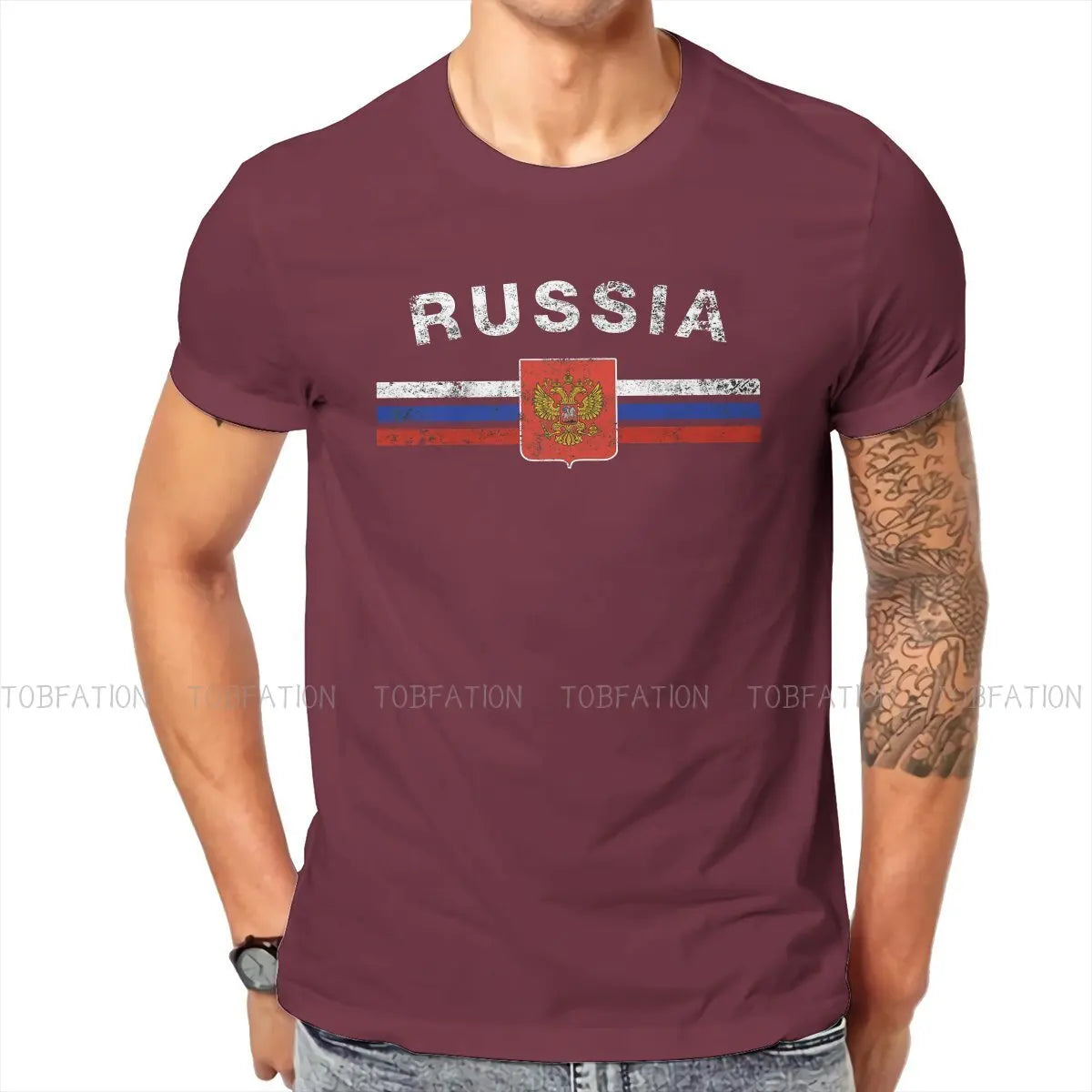 Russian Emblem Russia Flag T Shirt Classic Graphic High Quality Tshirt Loose Crewneck Short Sleeve