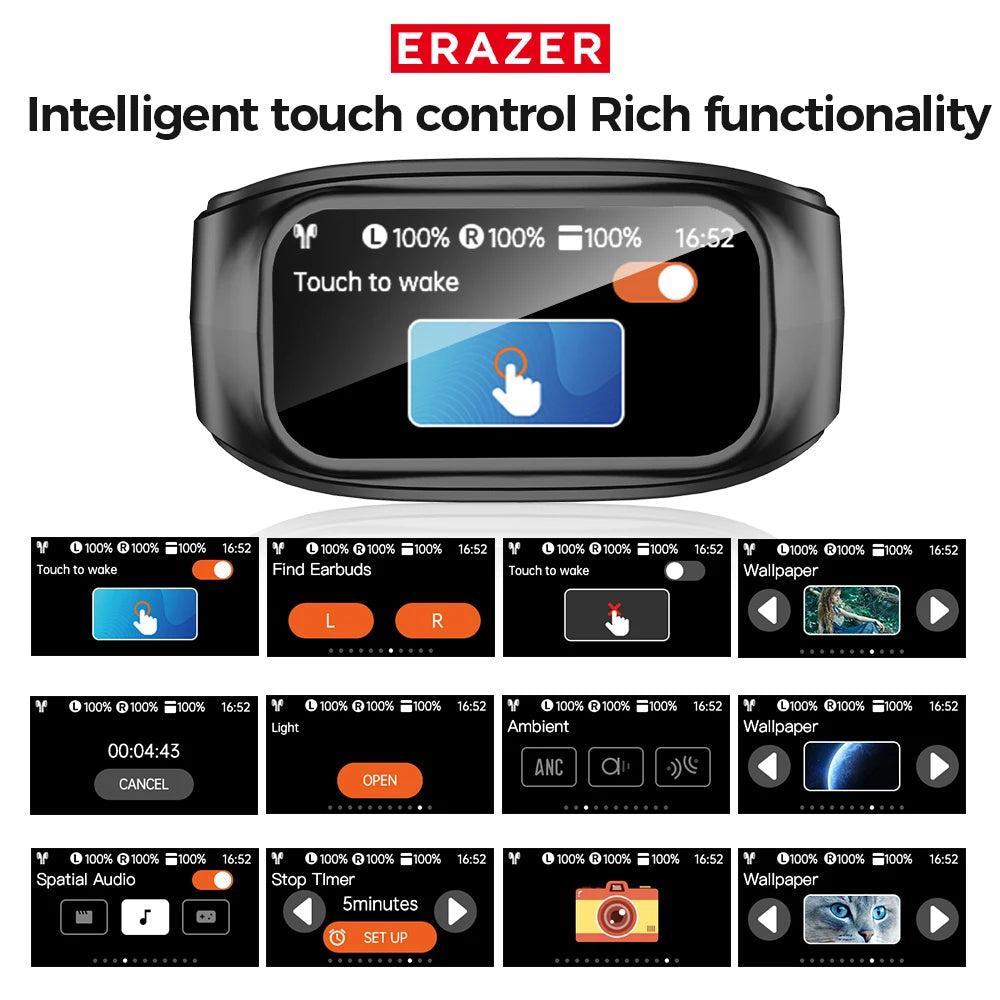 Bluetooth Headphones ERAZER XF35 Full HD Display Wireless Earphones Translation Earbuds Clear Sound Quality 400mAh Charging Case