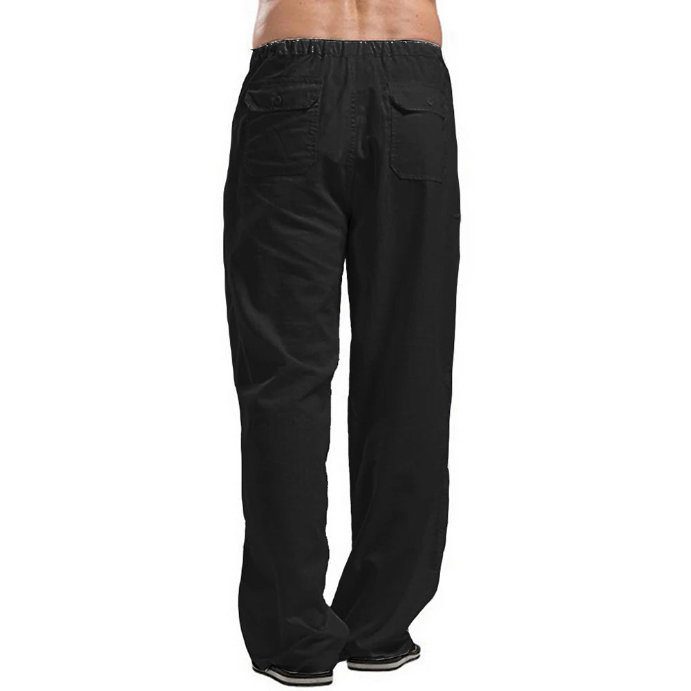 Men's Summer Loose Long Pants Elastic Waist Drawstring Leisure Resort Trousers Men Lightweight Breathable Straight Leg Pan