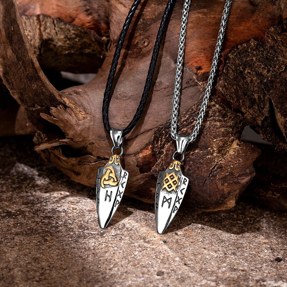 Norse Runes Odin's Spear Gungnir Necklace Men Gold Color Stainless Steel Arrowhead Pendant Valknut Talisman Male Vikings Jewelry