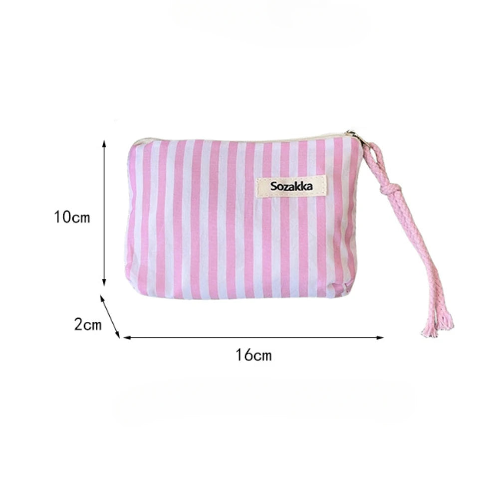 Small Cosmetic Make Up Bag Mini Canvas Striped Organizer Bags for Women Lipstick Makeup Case Children Cute Purse Coin Pouch Case