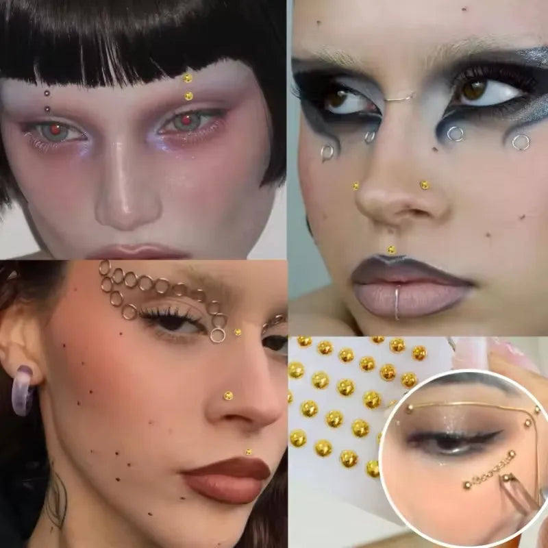 180pcs Metal Fake Nose Ring Stickers Non Piercied Lip Nails Ear Stud for Women Men Pack Fake Eyebrow Lip Piercing Body Jewelry