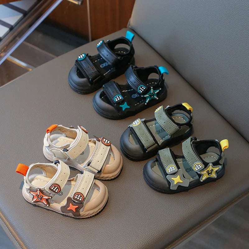 Children Summer Beach Sandals 2026 Super Cool Boys Artifical Leather Breathable Comfortable Flat Sandals Baby Soft Shoes H03272