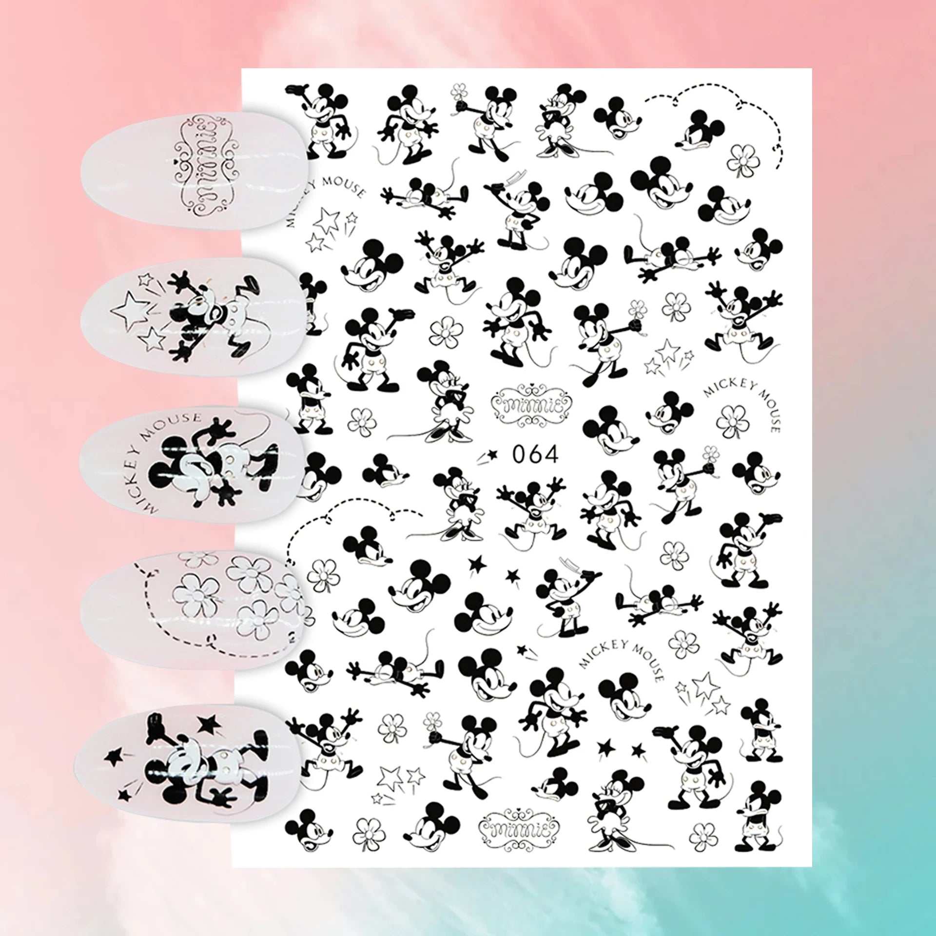 Disney Cartoon Adhesive Nail Stickers Nail Decorative Decals Nail Sliders Stitch Mickey 3D Stickers Press on Nails