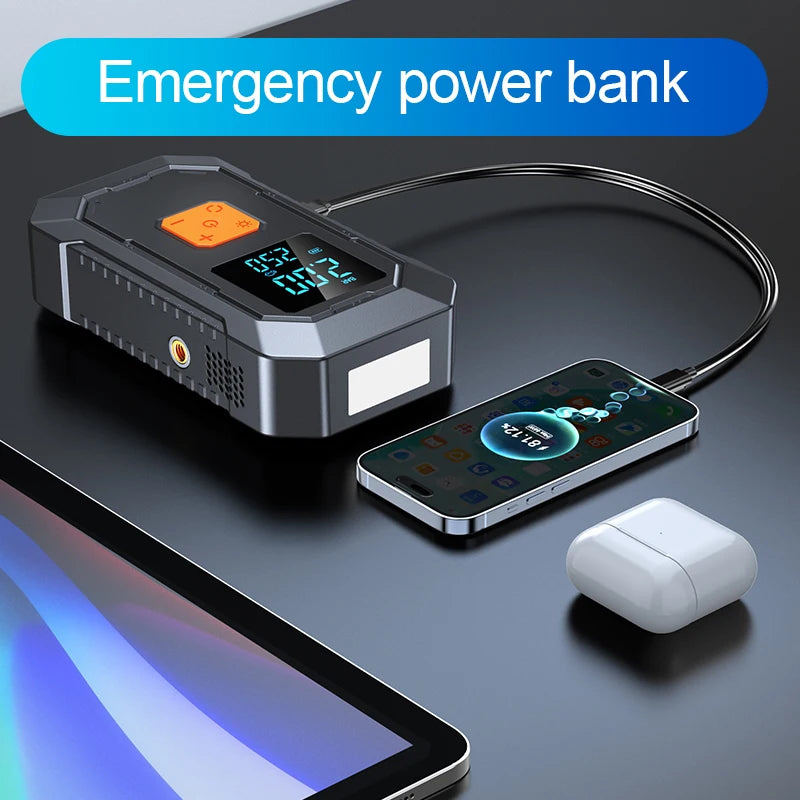 LEIBOO Car Jump Starter Air Pump Power Bank Lighting Portable Air Compressor 4 In 1 Cars Battery Starters Auto Tyre Inflator
