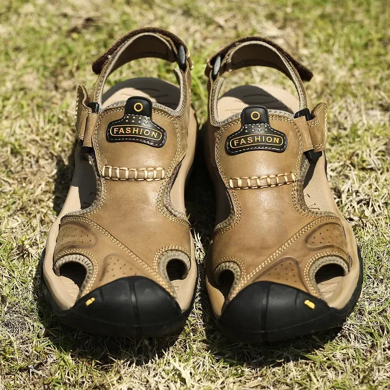 Summer Sandals Leather Outdoor Men Beach Shoes Luxury Breathable Casual Sandal Man Wading Shoes Non-slip Wide lining Slippers