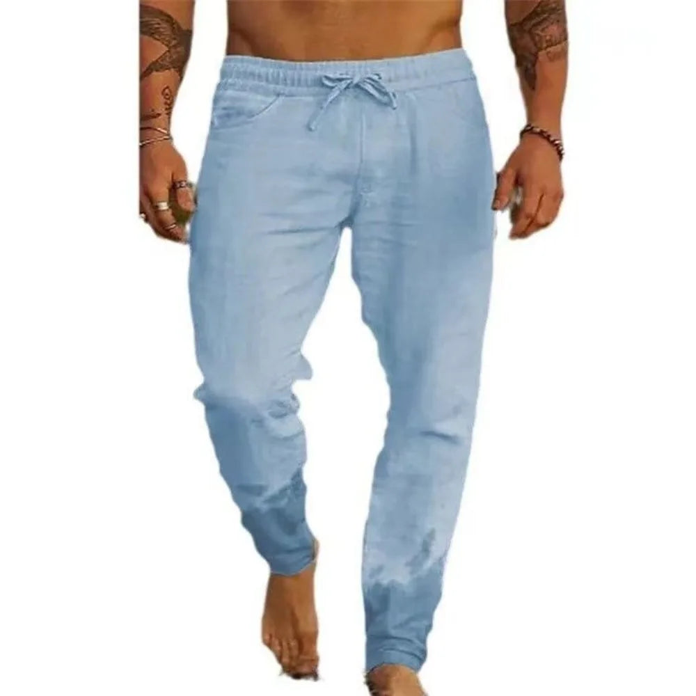 Men's Beach Pants Joggers Streetwear Cotton Linen Sweatpants Casual Pants Hawaiian Vacation Loose Summer Straight Pants Male