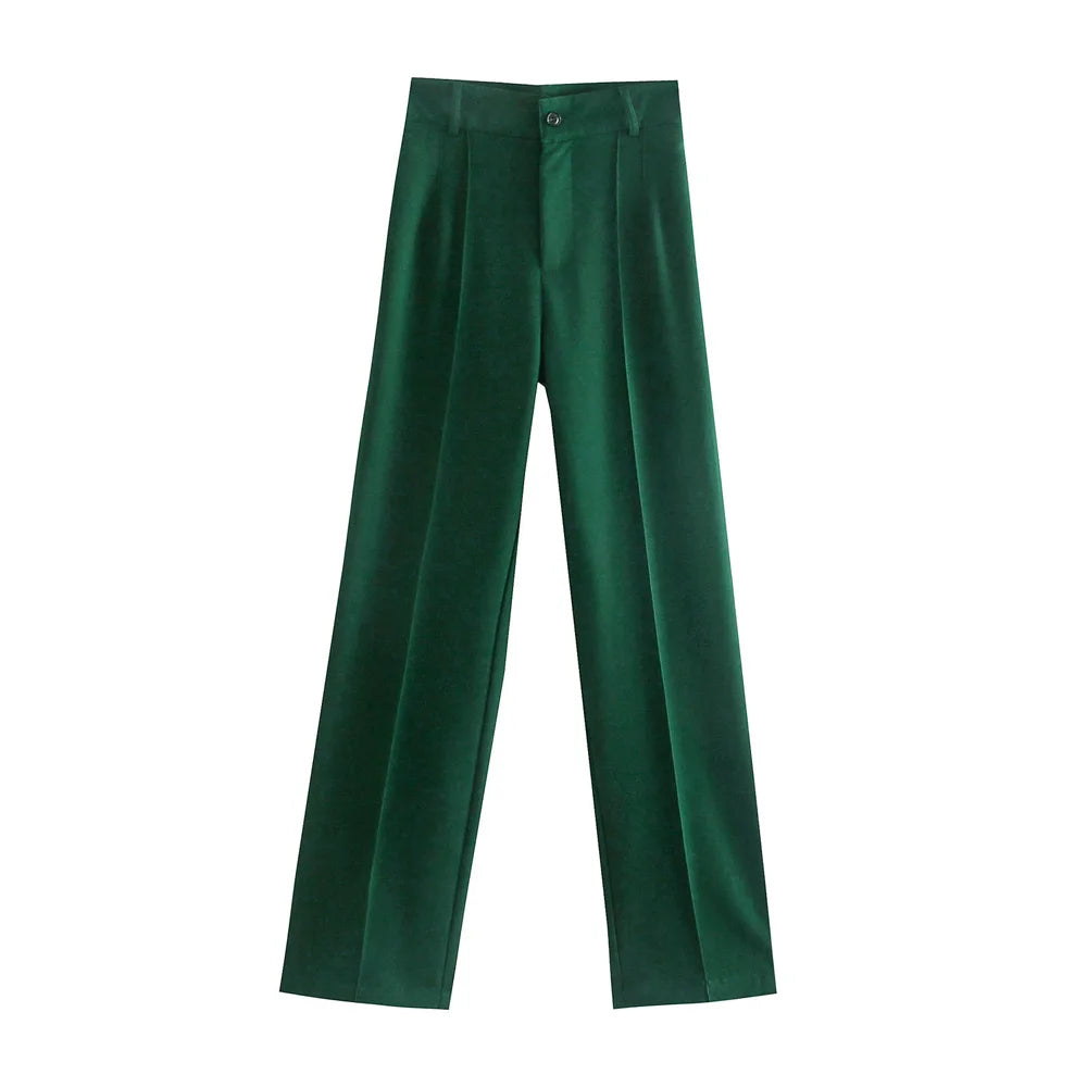 Women Chic Fashion Office Wear Straight Pants Vintage High Waist Zipper Fly Female Trousers Mujer