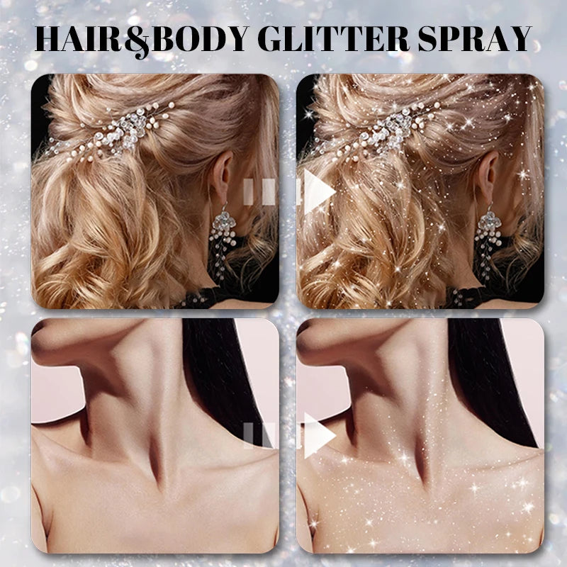Glitter Hair Shimmer Spray,Multi-Purpose Body & Face Fine Mist Body Glow Body Highlighter Flakes Face,Body Hair Spray Makeup