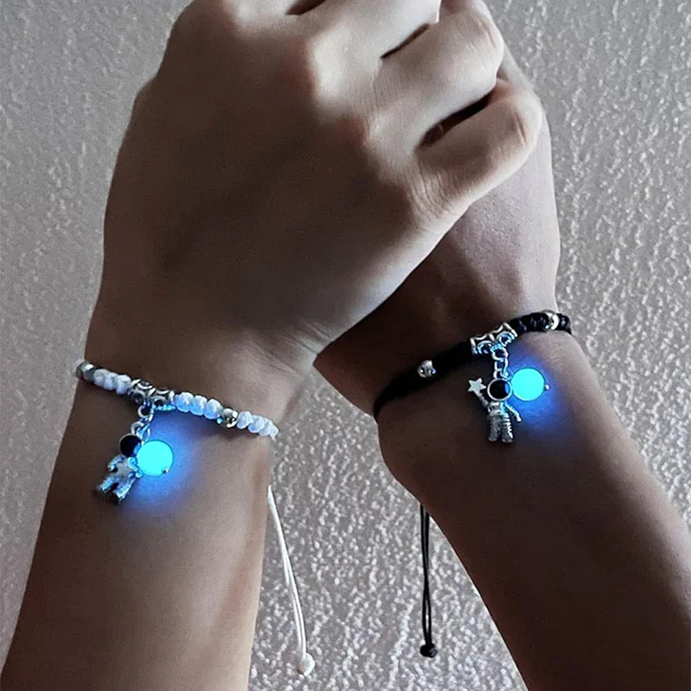 Fashion Luminous Beads Star Couple Bracelet for Women Men Charm Cat Flower Heart Key Lock Cross Matching Friend Bracelet Jewelry