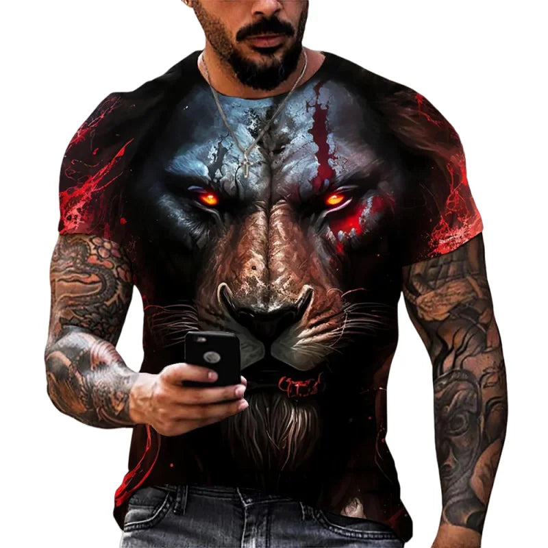 Fashion Lion Leopard Graphic T-Shirt For Men Cool Animals 3D Printed Tees Summer Round Neck Tops Oversized Short Sleeve T Shirts