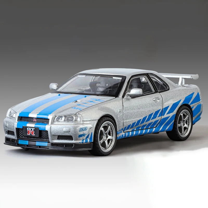 1:32 Nissan GTR R34 Skyline Street Car Version Supercar Diecast Model Car Alloy Metal Car Accessories Ornament Automobile Gifts