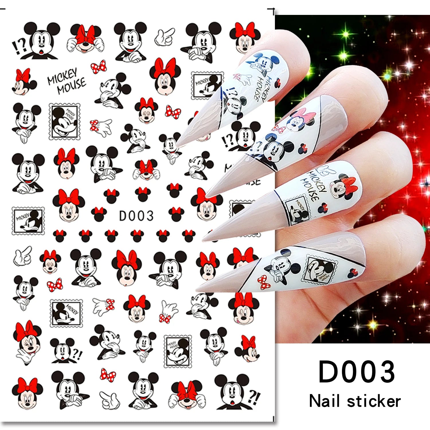 Disney Cartoon Adhesive Nail Stickers Nail Decorative Decals Nail Sliders Stitch Mickey 3D Stickers Press on Nails