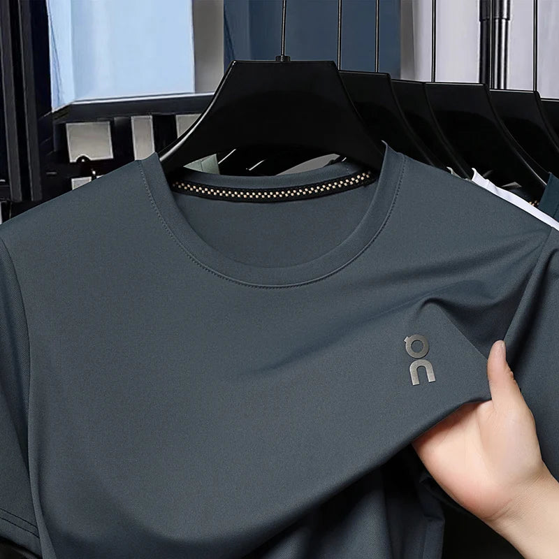 Summer Ice Silk T-shirt Men's Round Neck Short Sleeve 2026 New Business and Leisure Elastic Cool Top