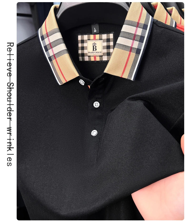 Luxury brand short sleeve polo shirt men fashion simple solid color summer new mercerized cotton breathable casual lapel T shirt