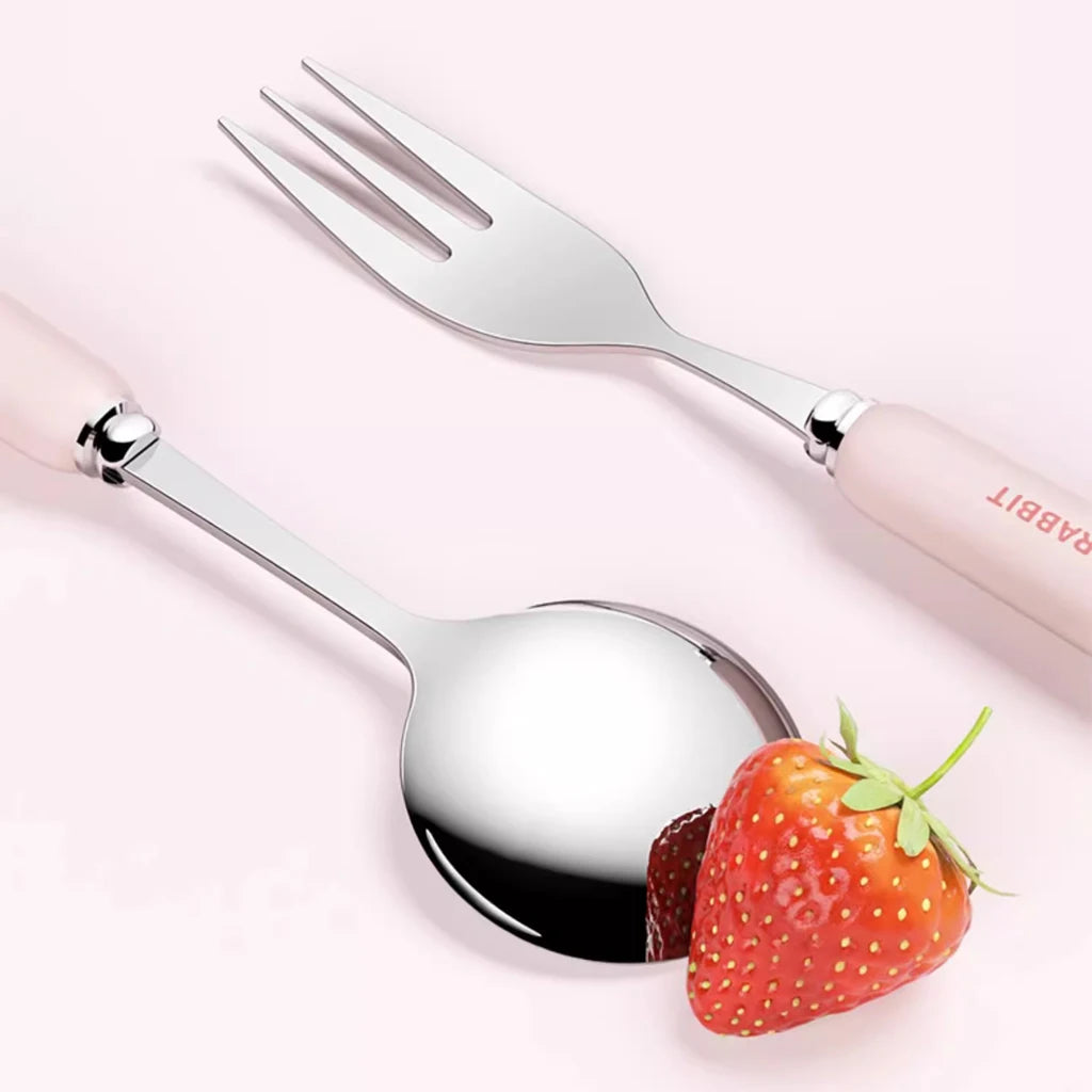 3/4PCS Cute Portable Dinnerware Set Reusable 304 Stainless Steel Fork Spoon Chopsticks With Box Cutlery For Kid Student