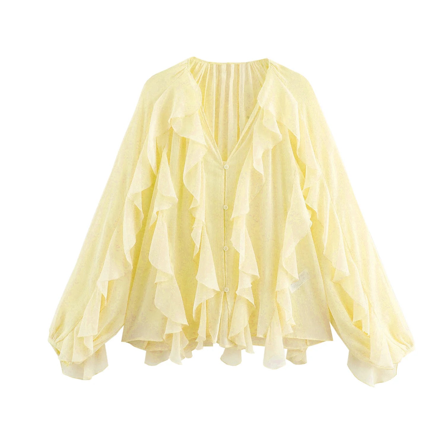 Women's Casual Ruffled Shirt Loose Lace Up Hollow Out V Neck Tops 2025 Spring Blouses Women Clothes