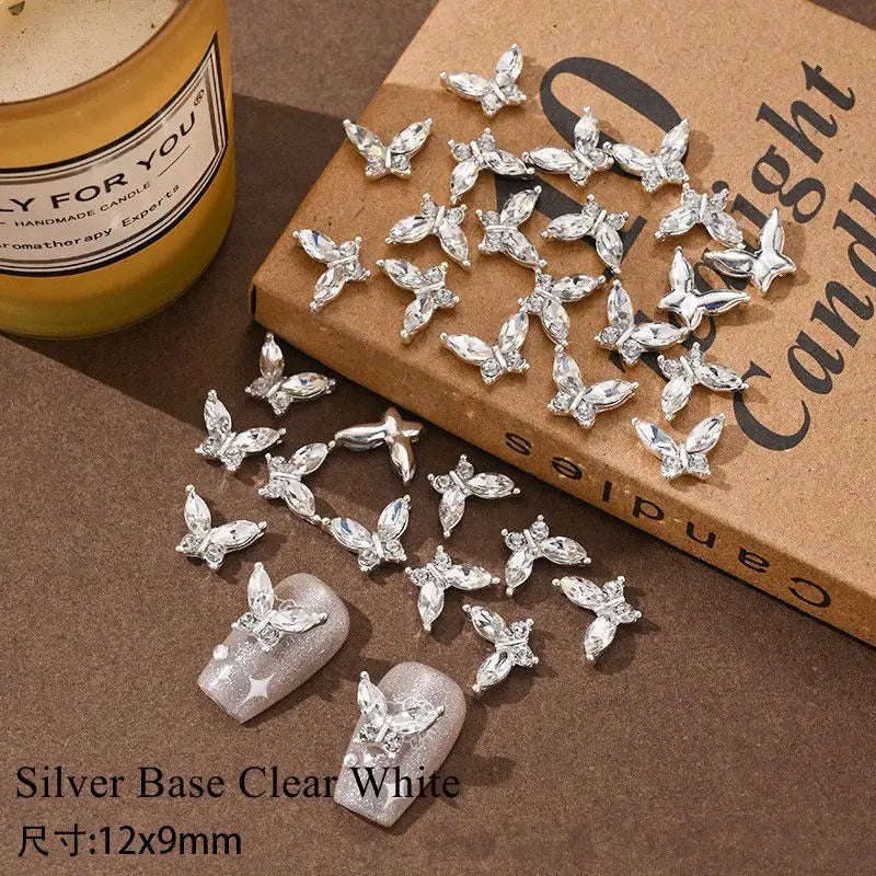 10PCS 3D Mini Crystal Butterfly Nail Art Charms Jewelry Parts Accessories Luxury Alloy Nails Decoration Rhinestones Supplies