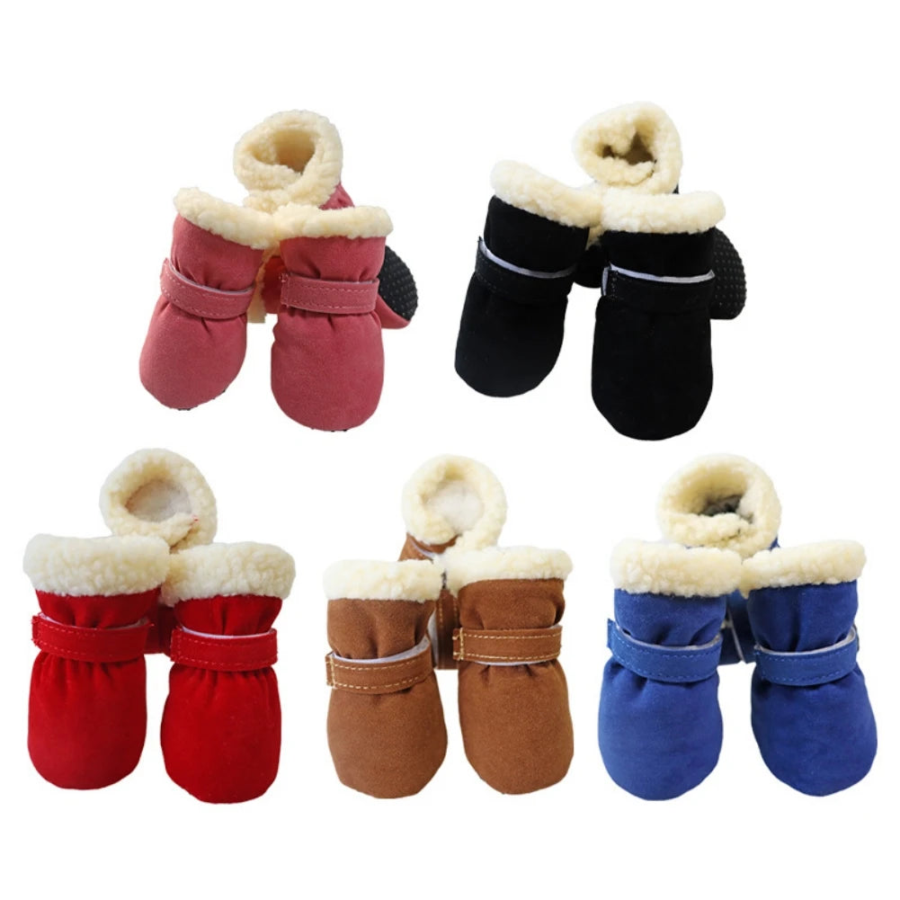 4pcs/Set Plush Dog Boots – Warm Autumn & Winter Pet Shoes
