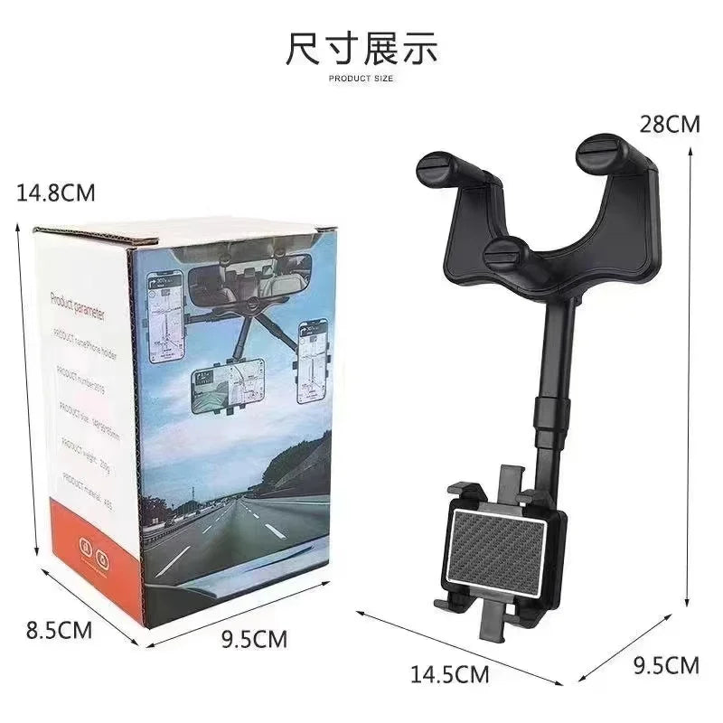 360° Car Rearview Mirror Phone Holder Mount Phone and GPS Holder Universal Rotating Adjustable Telescopic Phone Stand Support