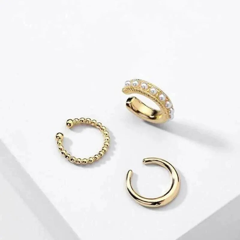 3 PCS Small Pearl Clip-On Earrings Shiny CZ Stone Classic Silver Gold-color Simple Style Daily Wear Party Jewelry For Woman