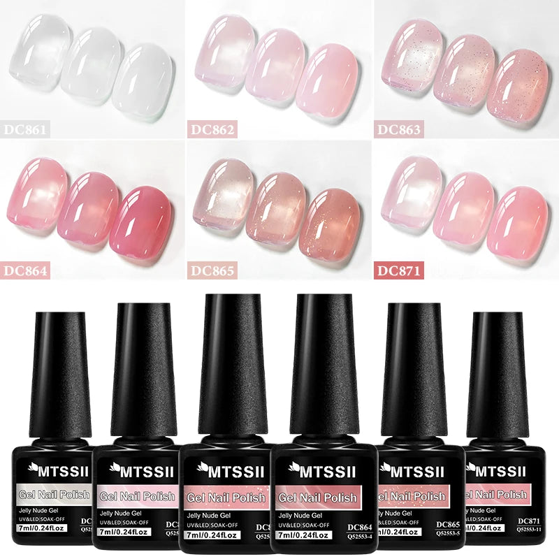 6pcs Nude Jelly Gel Nail Polish Set Summer Nails Sheer Translucent Nail Gel for Manicure Nail Supplies Soak Off UV Led Varnish