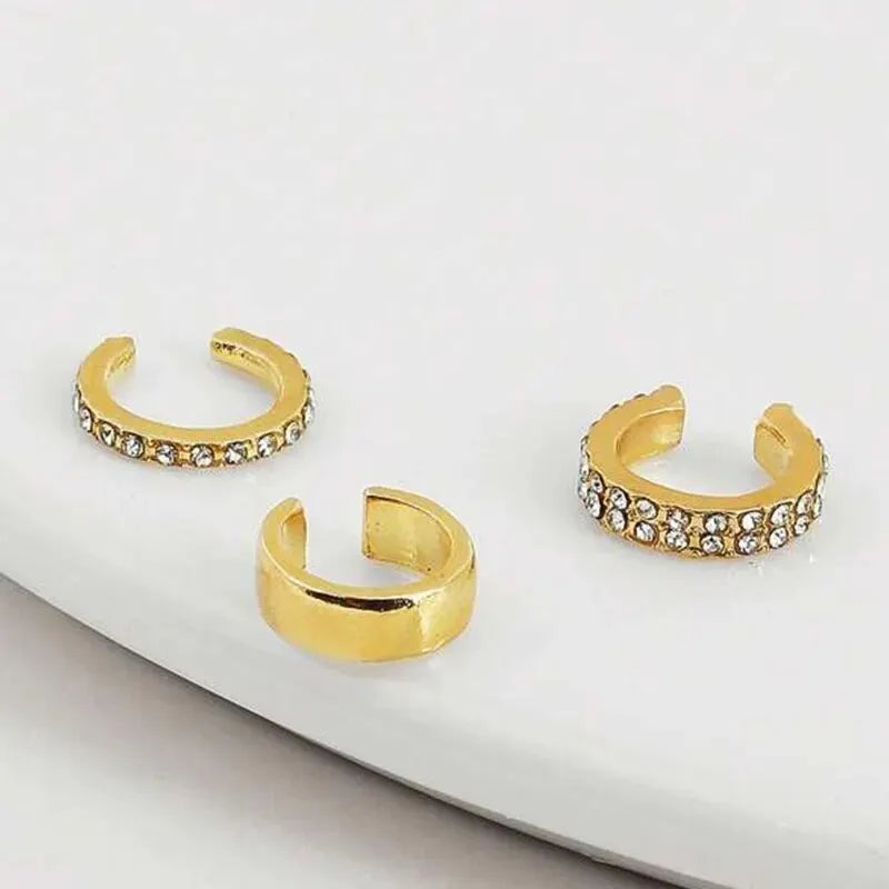 3 PCS Small Pearl Clip-On Earrings Shiny CZ Stone Classic Silver Gold-color Simple Style Daily Wear Party Jewelry For Woman