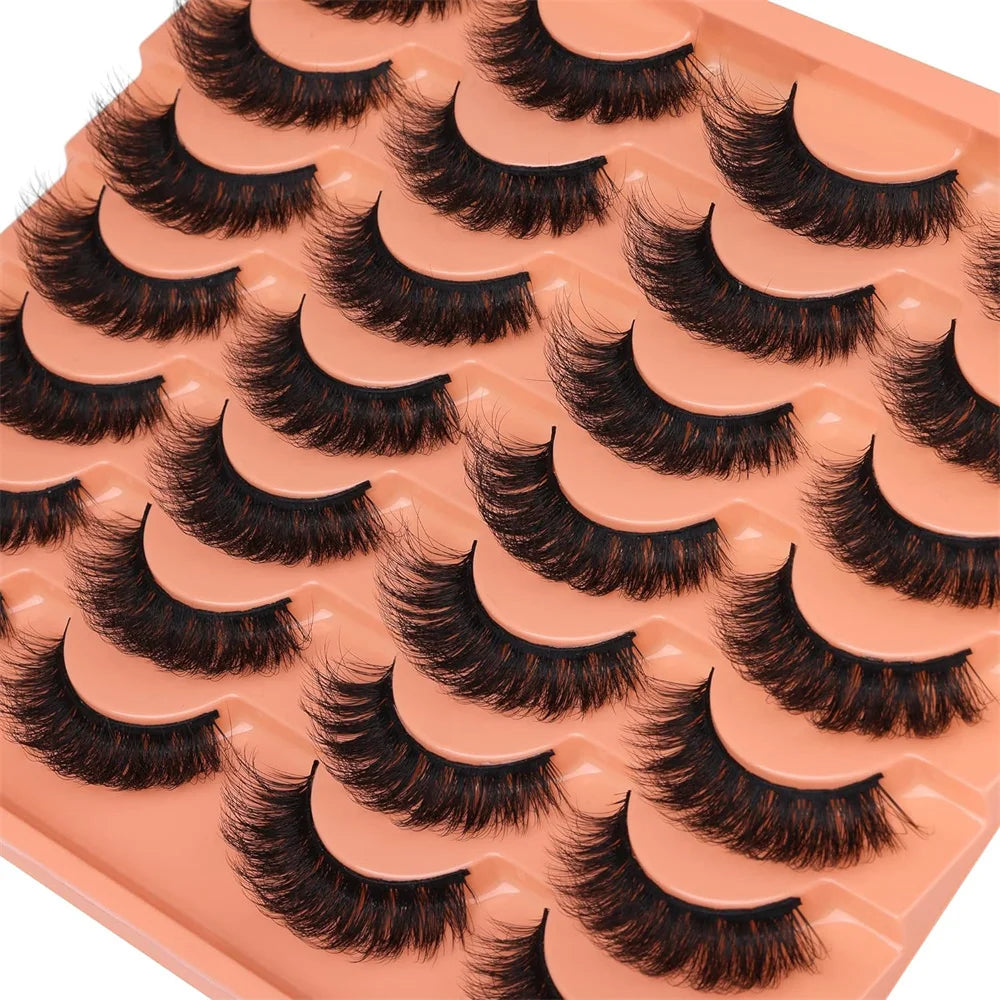 14 Pairs Russian Strip Lashes Mink Fluffy 3D Faux Mink Lashes Makeup Messy False Eyelashes Fluffy Thick Lashes - Eyes Makeup Set