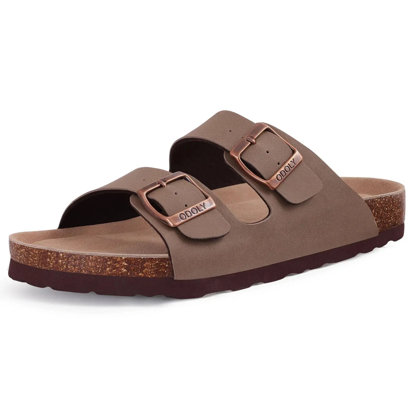 Litfun Women's Cork Footbed Sandals Classic Flat Sandals Fashion Thick Bottom Double Buckle Slides Beach Sandals With Adjustable