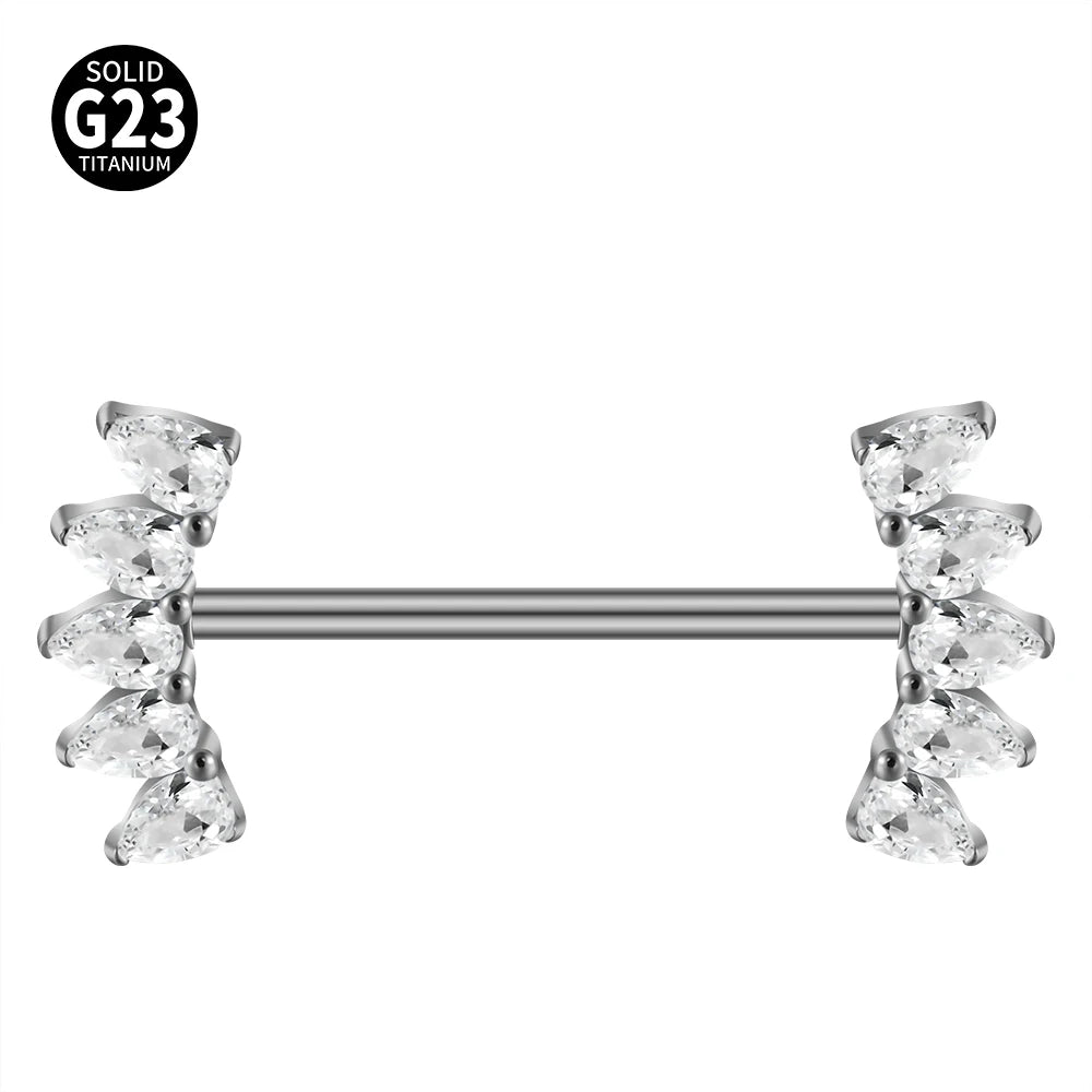 1/2PCS Heart Nipple Piercing Titanium CZ Crystal Sexy Leaf Nipple Shield Ring Nails Barbell Body Pierced Jewelry Chest Decor 16G