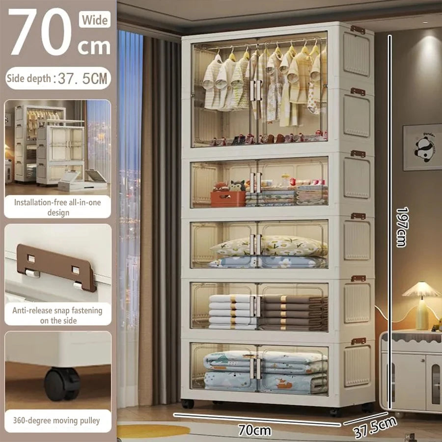 Multi-Functional Folding Storage Cabinet with Doors White/Black/Gray for Home Office Kitchen Bathroom Organizer