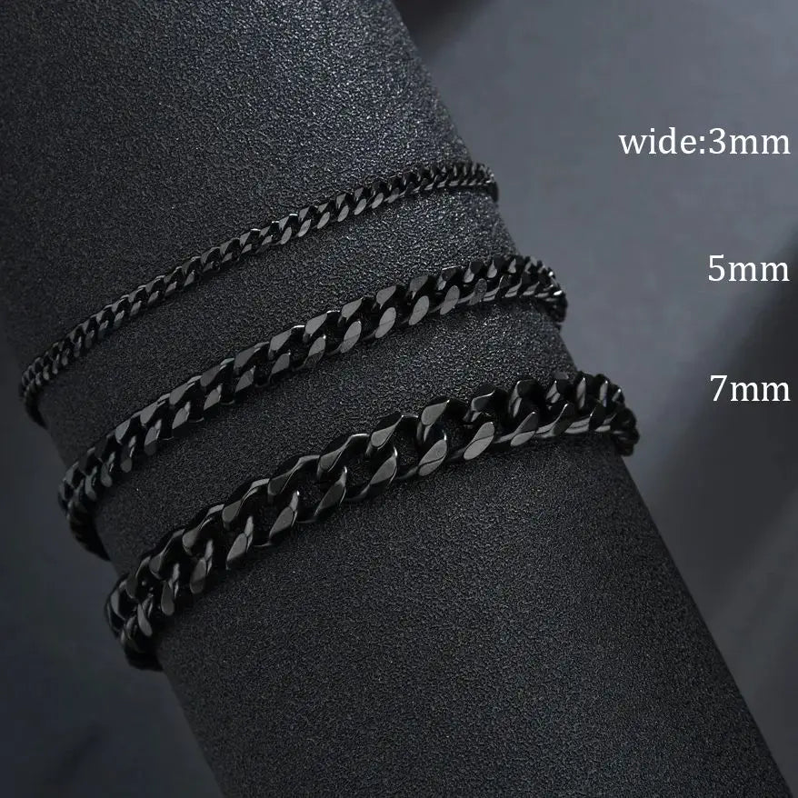 3/5/7mm Width Stainless Steel Punk Style Cuban Chain Bracelet Simple Fashion Jewelry Bracelet Gifts For Men Women 2024New Trendy
