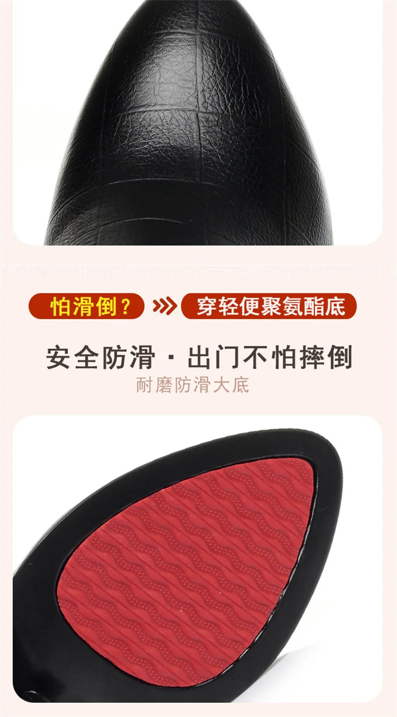 Women High Heels Soft Leather Ankle Boots Autumn Winter Platform Plush Boots Brand Fashion Point Toe Middle Heel Cotton Shoes